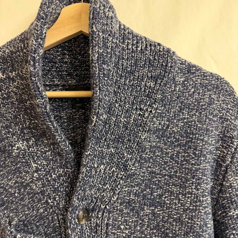 J‎ Crew Mens Blue Speckled Shawl Collar Knit Cardigan Sweater M Old Money Preppy - Picture 2 of 9